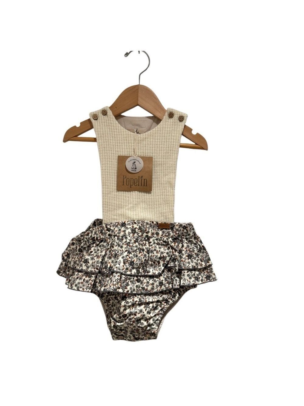 POPELIN Floral Ruffled Bodysuit - Cream and Brown - size 3-4